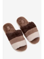 Kožešinové dámské pantofle s pruhy hnědé Tahlisse
