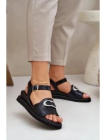 Dámské lakované sandály na klínku s ozdobou Černé Salianes