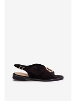 Elegantní dámské sandály s ozdobou z ekosuede S.Barski KV27-058 Černé Elegantní dámské sandály s ozdobou z ekosuede S.Barski KV27-058 Černé