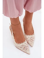 Krajkové Sandály na Podpatku Světle Béžové Carielle