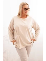 Dámská blůza Plus Size s bavlnou, kapsou a ohrnutým rukávem kiwi
