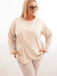 Dámská blůza Plus Size s bavlnou, kapsou a ohrnutým rukávem kiwi
