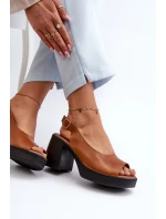 Zazoo 40376 Kožené Sandály Na Masivním Podpatku Hnědé