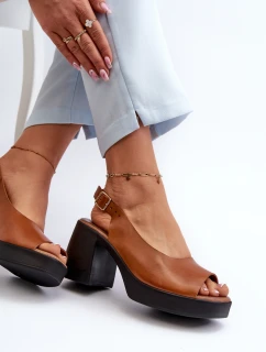 Zazoo 40376 Kožené Sandály Na Masivním Podpatku Hnědé