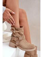 Dámské Semišové Boty Na Nízkém Blokovém Podpatku Se Pásky Zazoo 3644 Béžové