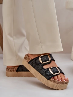 Sandály S Pletením A Sponami Na Masivní Platformě Černé Aralissea