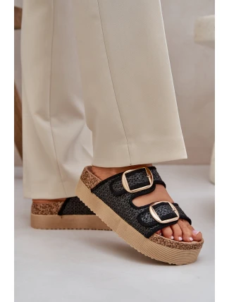 Sandály S Pletením A Sponami Na Masivní Platformě Černé Aralissea
