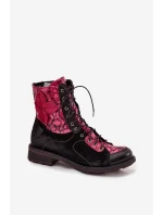[Kožené dámské kotníkové boty z přírodní kůže na ploché podrážce Maciejka 07004-23 Černo-růžové]