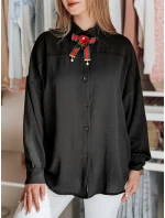 Dámské oversize dlouhé tričko s mašlí LOSANDO černé FashionStreet DY0453