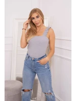 Halenka bez ramínek s volánky šedá Halenka bez ramínek s volánky šedá