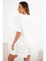 Dámský viskózový komplet máslový s krátkým rukávem a kraťasy s vysokým pasem ecru