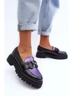 Dámské Loafersy Kožené na Plochém Podpatku Černá-Fialová Elkiza Dámské Loafersy Kožené na Plochém Podpatku Černá-Fialová Elkiza