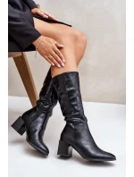 Zateplené kozačky na podpatku z eko kůže do poloviny lýtek černé Ellithira