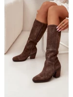 Dámské kozačky na sloupkovém podpatku se zipem Lissara – hnědé, eko semiš Dámské kozačky na sloupkovém podpatku se zipem Lissara – hnědé, eko semiš