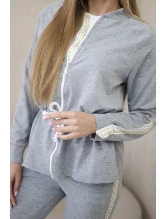 Dámská bavlněná souprava s proužky a stahovacími lemy šedý