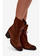 Kožené semišové dámské kotníkové boty na jehlovém podpatku Zazoo 1151 hnědé