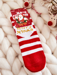 Dětské vánoční ponožky s pruhy Cosas bílo-červené
