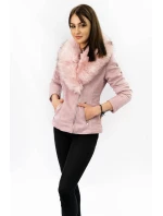 Dámská semišová bunda ramoneska v pudrově růžové barvě s kožešinou (6501)