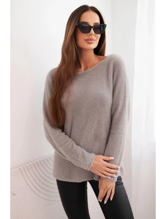 Svetr dámský z měkké pleteniny s kulatým výstřihem hnědý