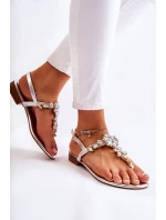 Dámské sandály žabky s kubickými zirkony stříbrne Solea