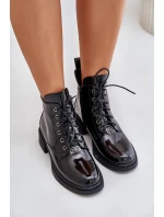 Kožené Lakované Kotníkové Boty S Zateplením Černé Bellani Kožené Lakované Kotníkové Boty S Zateplením Černé Bellani