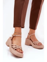 Sandály Na Platformě A Klínu Z Eko Semiše Béžové Nendal