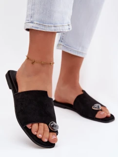 Dámské ploché nazouváky s ozdobným detailem Eko semiš Černé Selavine