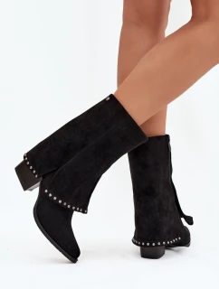 Dámské zateplené kozačky s ohrnovaným svrškem Vinceza – černé