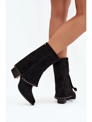 Dámské zateplené kozačky s ohrnovaným svrškem Vinceza – černé