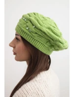 Dámská zimní čepice s ozdobným pletením a krystalky K398 pistáciová