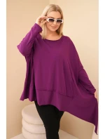 Dámská tunika Plus Size z bavlny s asymetrickým spodním lemem tmavě fialová