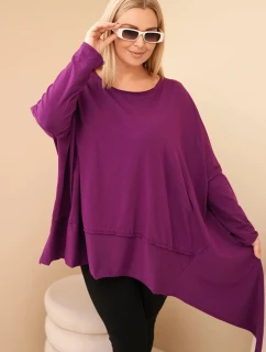 Dámská tunika Plus Size z bavlny s asymetrickým spodním lemem tmavě fialová