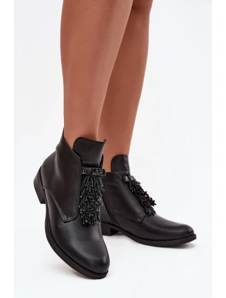 Zateplené dámské kotníkové boty na ploché podešvi S.Barski HY42-713 Černé