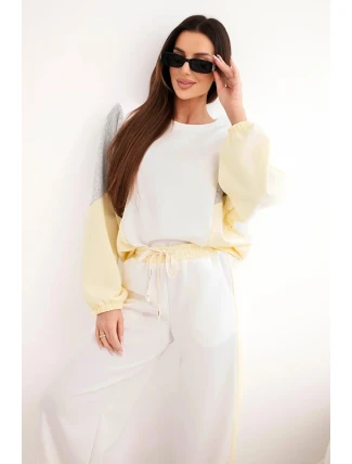 Dámská souprava máslo s volnou mikinou a kalhotami s širokým nohavicí žlutý