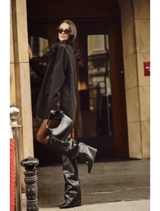 Zateplené dámské kozačky s otočeným horním lemem na podpatku Černé Elivira