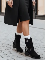 Dámské semišové kozačky s přezkou černé FashionStreet ZY1255