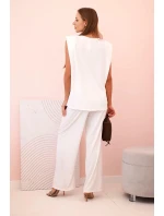 Dámský komplet z viskózy bez rukávů a rovnými kalhotami ecru