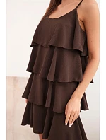 Dámské mini šaty na ramínkách s volány hnědá