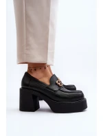 Zazoo 20170 Kožené Dámské Polobotky na Podpatku Černé