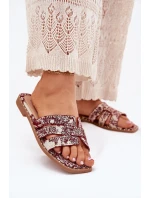 Zdobené Pantofle Na Plochém Podpatku Bordové Anniles