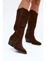 Kožené Semišové Kozačky Dívčí Oteplené Čokoládové Urselle