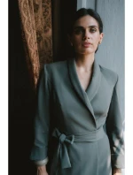 S415 Košilové šaty vázané v pase - khaki barva S415 Košilové šaty vázané v pase - khaki barva