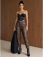 Dámské voskované kalhoty s hnědým páskem FashionStreet UY3144 Dámské voskované kalhoty s hnědým páskem FashionStreet UY3144