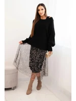 Dámský komplet s vlněným svetrem a viskózovou šaty černý