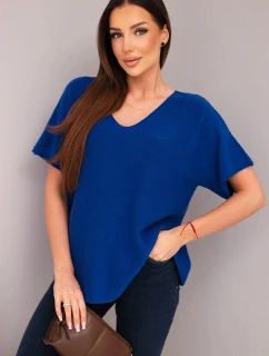 Dámská svetrková blůza s krátkým rukávem a véčkovým výstřihem chaberová