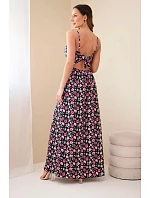 Dámské maxi šaty s květinovým vzorem na ramínkách s vázáním na zádech černá Dámské maxi šaty s květinovým vzorem na ramínkách s vázáním na zádech černá