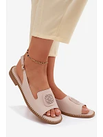 Kožené dámské sandály na ploché podrážce s ozdobou S.Barski KV61-6018 Nude