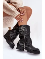 Dámské kotníkové boty, zateplené a s přezkami – černé Salarie