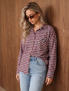 Dámská bavlněná košile s červeným kostkovaným vzorem FashionStreet DY0503