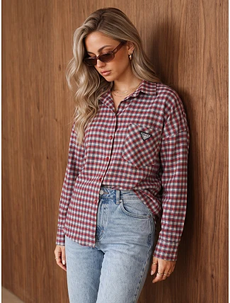 Dámská bavlněná košile s červeným kostkovaným vzorem FashionStreet DY0503 Dámská bavlněná košile s červeným kostkovaným vzorem FashionStreet DY0503